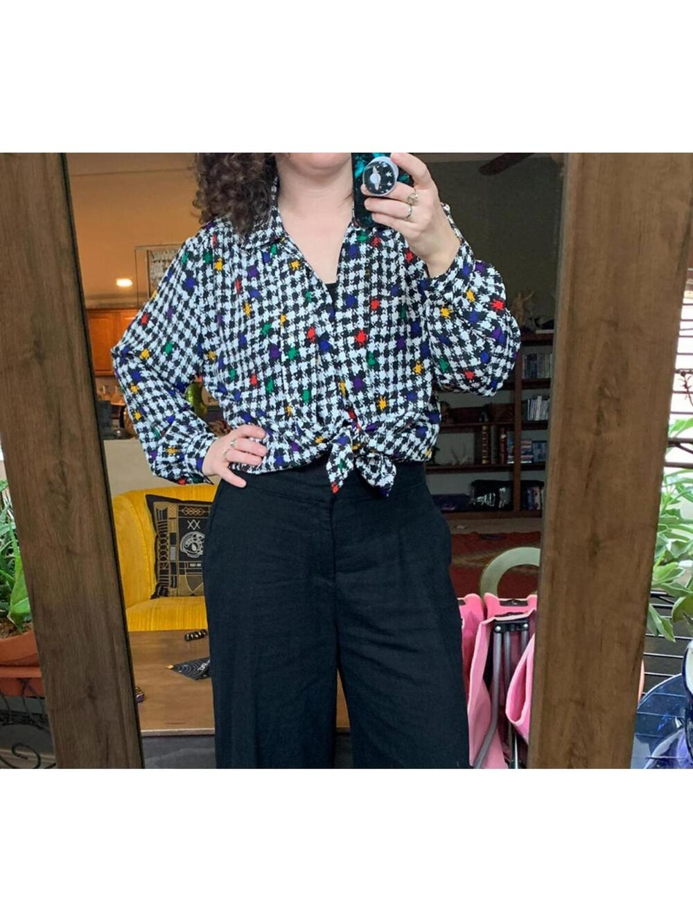 Vintage 80s/90s Multicolor Houndstooth Pattern Long Sleeve Shirt